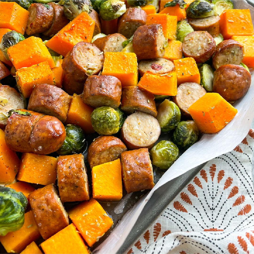 Chicken Sausage & Fall Veggie Sheet Pan Meal